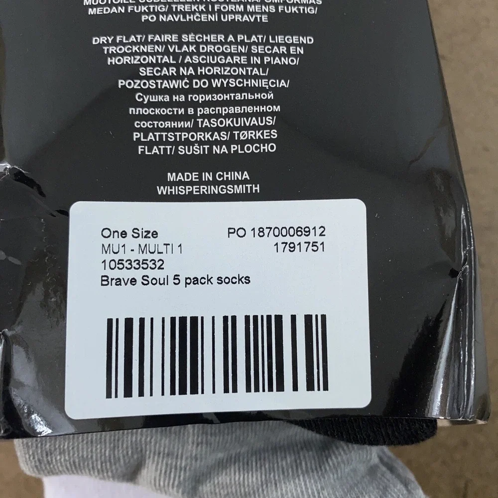 Brave Soul Men's Shoe Size 7-11 Black White Gray 5 Pack Crew Socks NWT